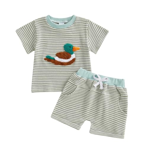 MERSARIPHY Toddler Baby Boy Girl Summer Clothes Embroidery Stripe T-shirt Tops Shorts Sets 6 12 18 Months 2T 3T Casual Outfit