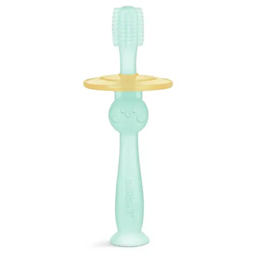 Haakaa 360 Food Grade Silicone Baby Toothbrush - 6M+ With Shield & Base Design, 1pc (Blue)