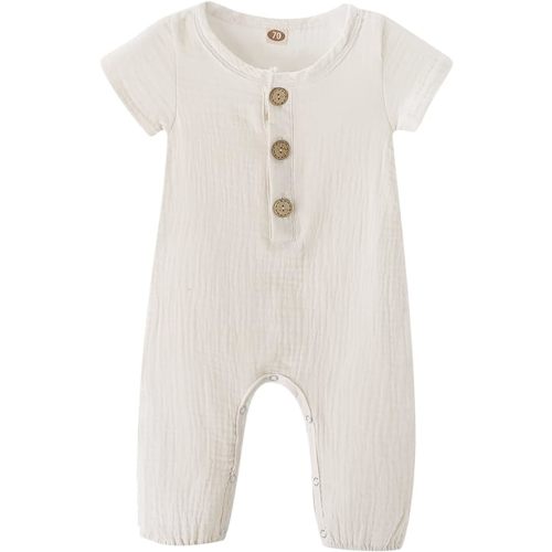 Newborn Baby Girl Clothes Summer Outfits Infant Short Sleeve Romper Jumpsuit Bodysuit Cute Newborn Clothes for Girl - 0-3 Months - White