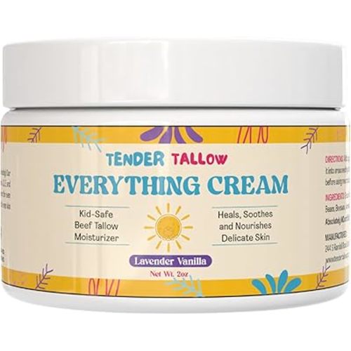 100% Grass Fed Beef Tallow Cream for Babies and Kids - All-Natural, Moisturizing Healing Lotion - Hypoallergenic, 2oz (2 oz., Lavender Vanilla)