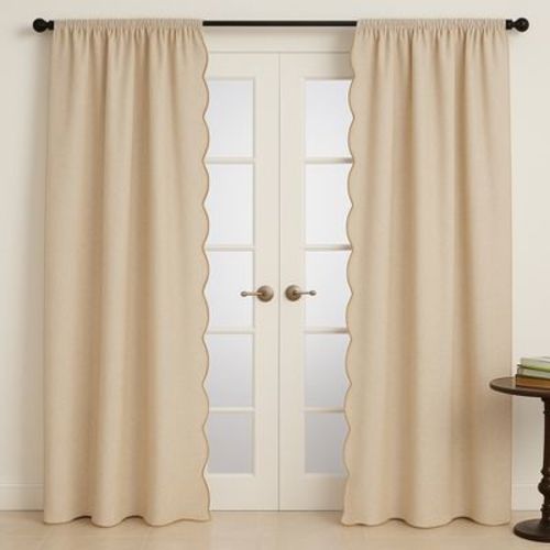 Saro Lifestyle Scalloped Linen-Blend Window Curtain Panel – Soft Neutral Drapery for Living Room, Bedroom & French Door Styling, 54"x96", Beige