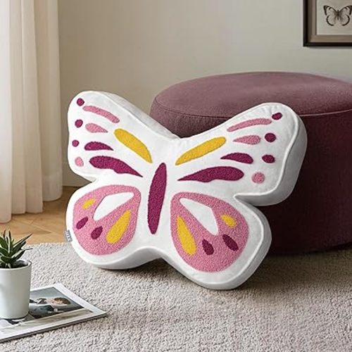 AELS Butterfly Pillow, Tufted Decorative Throw Pillows, 19.6" x 15.7", Soft Plush Stuffed Animal, Cute Pillow for Living Room, Bedroom, Pink