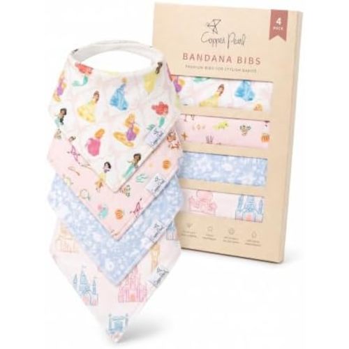 Copper Pearl Disney Baby Bibs 4 Pack, Bandana Drool Bibs for Baby Girl & Boy, Soft Cotton Teething Bibs, Disney Princess