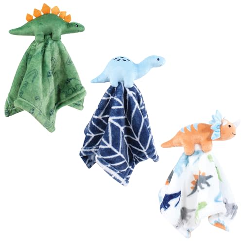 Hudson Baby Unisex Baby Animal Face Security Blanket, Dinosaurs 3-Pack, One Size