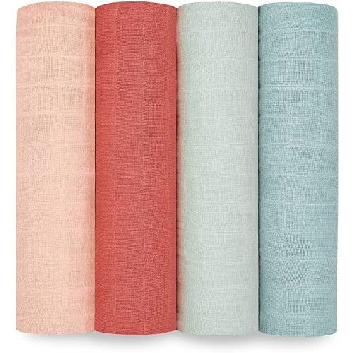 aden + anais Boutique Organic Swaddle Blanket 4-Pack – 100% Organic Cotton Muslin, Large, Soft, Breathable Receiving Blankets for Infants – Lightweight Multi-Use Baby Swaddles, Mother Earth