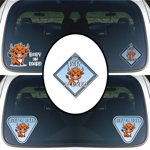 Baby on Board | Suction Cup Sign, UV Printed Vinyl OR Magnet | Baby Highland Cow