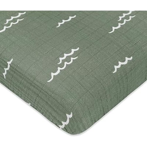 Babyletto 100% Organic Cotton Mini Crib Sheet, GOTS-Certified, Fitted 360°, Ultra-Soft and Breathable Muslin - Ocean Waves