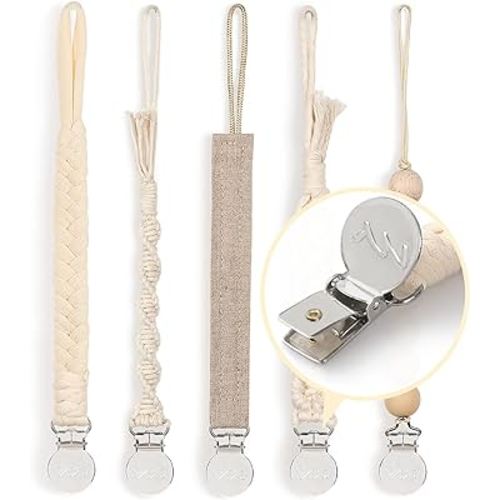 YMVV Modern Pacifier Clips for Boys and Girls,Handmade Braided Rope Unisex Design Universal Paci Clip Fits Most Pacifier Styles 5 Pack