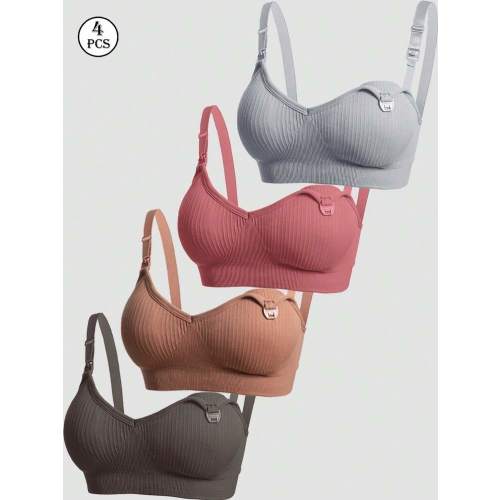4pcs/Set Maternity & Nursing Lace Clip Down Front Bras For Breastfeeding, Soft & Comfort | SHEIN USA