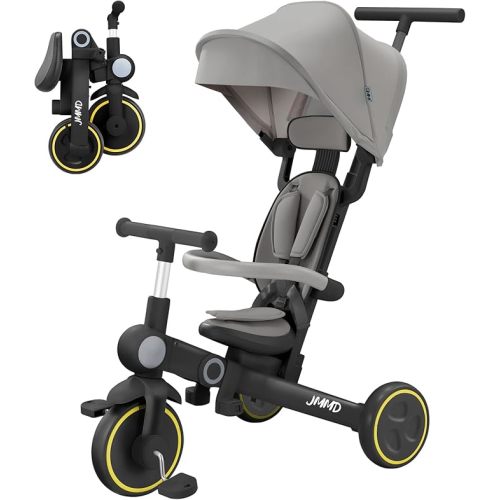 JMMD Baby Tricycle, 7-in-1 Multifunctional Kids Trike with Adjustable Parent Handle, Safety Harness & Wheel Brakes, Removable Canopy, Stroll Trike for Boys & Girls Ages 18 Months-5 Years, Black