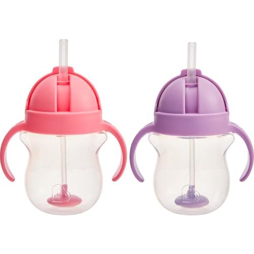 Munchkin Any Angle Sippy Cups, 7 Ounce, 2 Pack, Pink/Purple