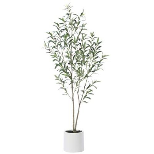 DR.Planzen Artificial Olive Trees, 5-7FT Tall Artificial Tree for Indoor, Large Olive Plants with White Planter for Home Decor and Housewarming Gift