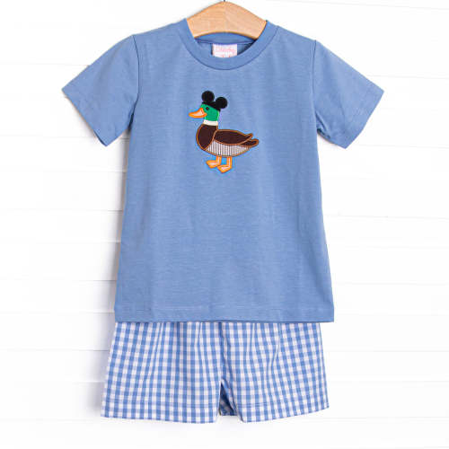 Main Street Mallard Applique Short Set, Blue – Stitchy Fish