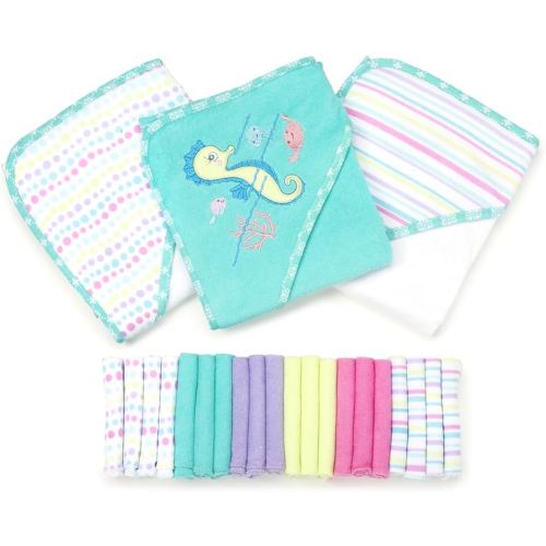 Spasilk Baby 23 Piece Bath Hooded Towels and Washcloths Set for Newborn Boys and Girls