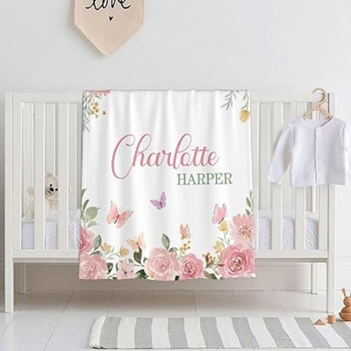 Personalized Baby Blankets for Girls Women Custom Baby Blanket with Name for Kids Toddlers Adult Soft Fleece Bed Throw Blanket for Newborn Customized Baby Girl Gifts for Birthday Baby Shower