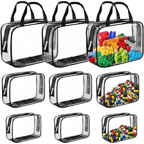 9 Packs Clear PVC Toy Storage Bags Toiletry Bags Waterproof Kids Zippered Toy Organizing Bags for Building Blocks Puzzle Stationery Black