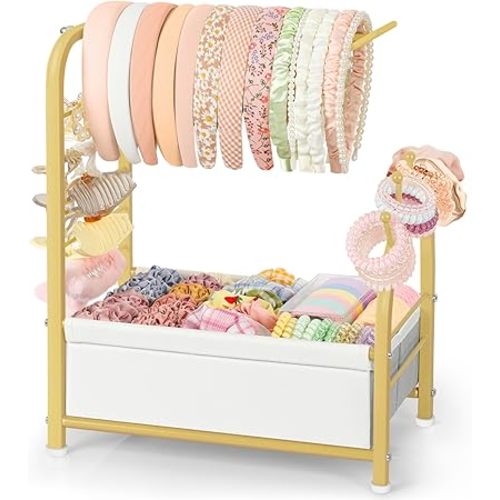 Keebofly Headband Holder Stand - Versatile Organizer for Scrunchies, Bows & Claw Clips - Compact Hair Accessories Storage for Girls, Women, Babies,Golden