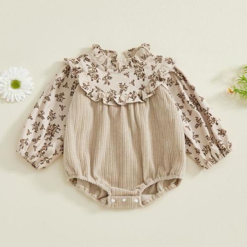 Infant Baby Girls Fall Winter Romper Floral Print Patchwork Long Sleeve Ruffled Frill Ruffled Jumpsuit 0-18 Months - TikTok Shop