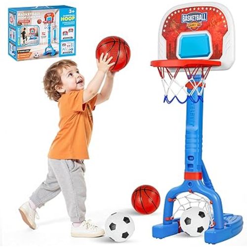 Toddler Basketball Hoop,Swimming Pool Basketball Hoop, Adjustable Mini Kids Basketball & Soccer Goal with4Balls & Ball Pumps for Indoor, Outdoor, Pool, Sports, Birthday Gifts for Children