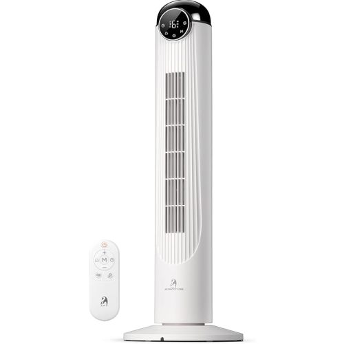 Antarctic Star T36 Tower Fan-36 Inch, Bladeless Oscillating Fan with Remote, 6 Speeds & 4 Modes, LED Display, 9H Timer, Quiet Floor Standing Fan for Bedroom Living Room Office, White