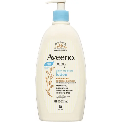 Aveeno Baby Daily Moisture Moisturizing Lotion for Delicate Skin with Natural Colloidal Oatmeal & Dimethicone, Hypoallergenic, Fragrance-, Phthalate- & Paraben-Free, 18 fl. oz (Package may vary)