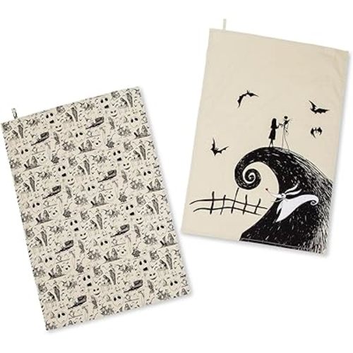 Disney The Nightmare Before Christmas Black and White Kitchen Hand Towel Set | Quick-Dry Wash Cloth, Highly Absorbent Dish Towel