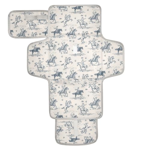 Cowboys Horse Western Portable Diaper Changing Pad with Wipes Holder, West Desert Foldable Baby Diaper Changer Travel Bag American Wild Baby Changing Mat with Built-in Pillow for Newborn