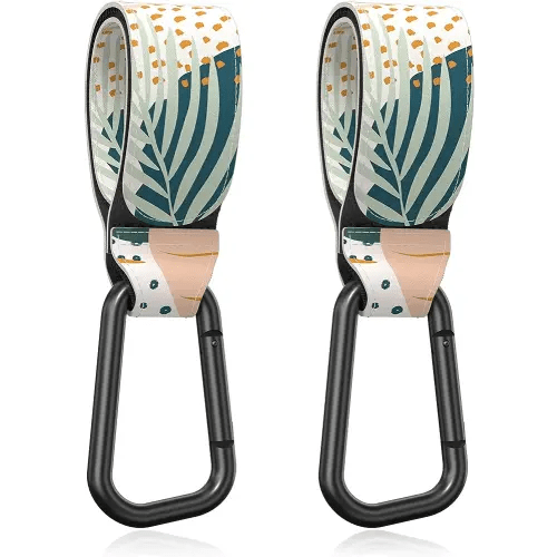 Baby Stroller Hooks for Hanging Bags, Universal Stroller Clips Stroller Accessories Hook Mommy Hook for Stroller, Diaper Bag, Shopping Bag, Purse, Backpack (Abstract Leaf, 2 Pack)