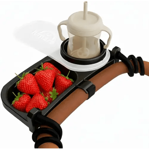Universal Stroller Snack Tray with Cup Holder 2 in 1 - Stroller Tray Attachment for Baby & Toddler - Baby Stroller Accessories - Fit Most Strollers, Dishwasher Safe with Dust Cover & Silicone Arms