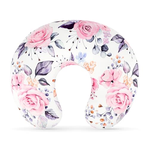 Pea Pod Nursing Pillow Cover for Baby Girl, Stretchy Removable Slipcover for Breastfeeding Pillows, Ultra Soft Comfortable Nursing Pillowcase, Baby Must Have (Pink Floral)