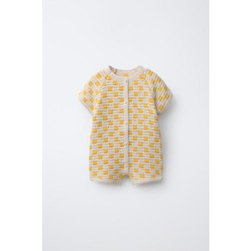PLAID SHORT ROMPER - Ecru/Yellow | ZARA United States