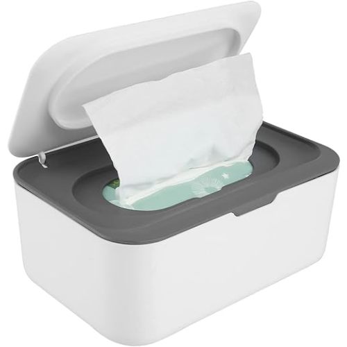 Wipes Dispenser, Baby Wipe Holder with Lids Refillable Wipes Container with Sealing Design Non-Slip Wipe Container Dustproof Tissues Wipes Case Keeps Wipes Fresh for Bathroom Nursery Baby (grey)