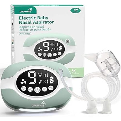 GROWNSY Electric Nose Suction for Baby, Hospital-Grade Nasal Aspirator with Night Light,Soothing Lullabies, Baby Nose Sucker with 9 Adjustable Suction Levels, Green