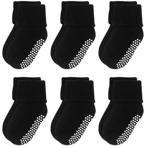 VWU Baby Toddler Kids Ankle Crew Socks with Grips Unisex Warm Thick Cotton Winter Socks 0-10 Years 6/8 Pack