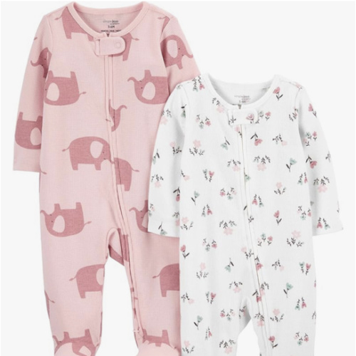 Simple Joys by Carter's Baby Girls' 2-way Zip Thermal Footed Sleep and Play, Pack of 2
