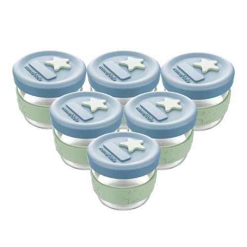 Silicone & Glass Baby Food Storage Containers 6PK 120ml  - Cerulean & Sage