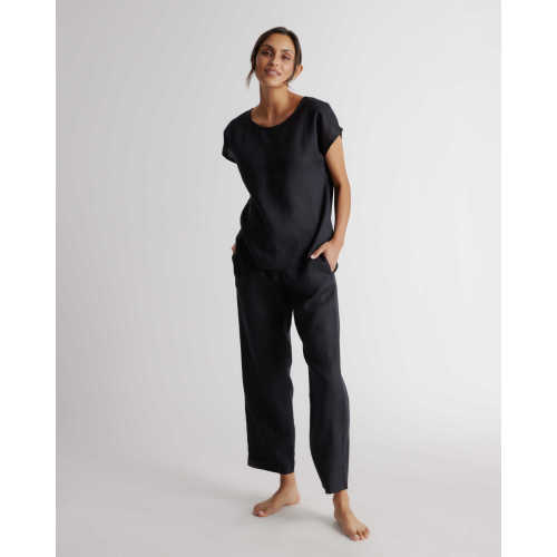 100% European Linen Pajama Set in Black