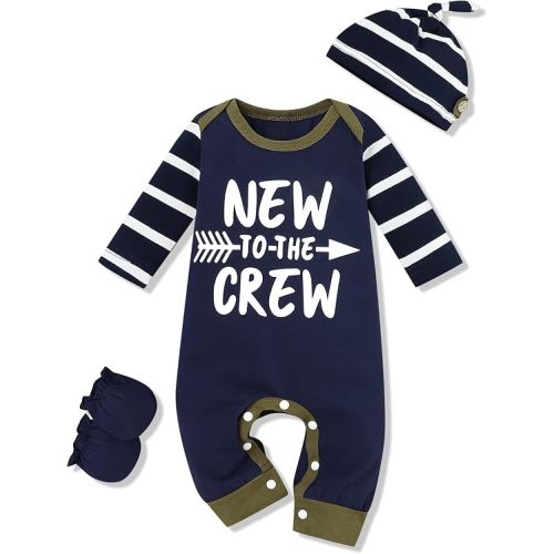 Baby Boy Clothes Letter Print One Piece Romper Baby Coming Home Outfits with Hat Newborn Boy Outfits
