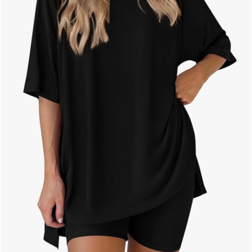PRETTYGARDEN Women's Two Piece Lounge Set 2025 Summer Casual Oversized Shirts Biker Shorts Matching Airport Travel Outfit