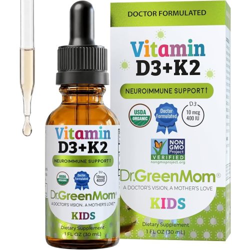 Dr. Green Mom Liquid Vitamin D 3 K2 Drops — Babies & Kids — Organic, 400 IU