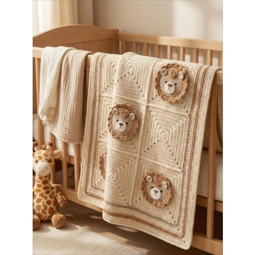 Blankets for Babies  Beige Lion Knit Blanket Nursery Blanket for Baby Boys Baby Shower Gifts Handmade Baby Blankets for Her