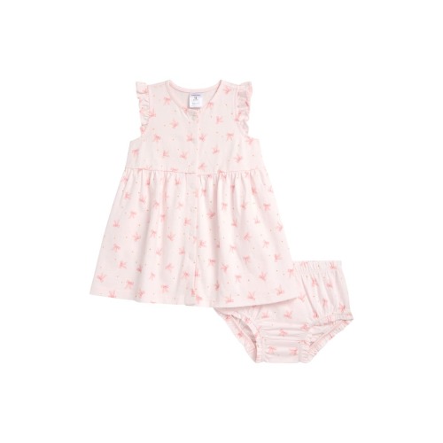 Flutter Sleeve Snap Front Cotton Dress with Bloomers
