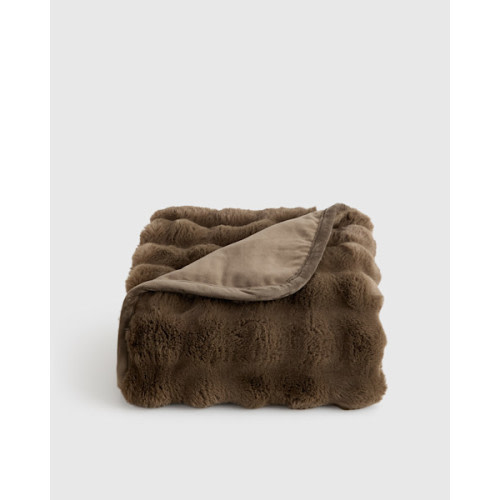 Ruched Faux Fur Throw in Walnut