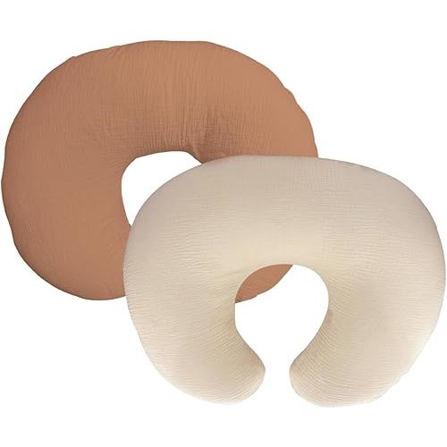 Nursing Pillow Cover,Muslin Cotton,Removable Cover for Breastfeeding Pillows, 2-Pack Pillow Covers,Ultra-Soft Baby Nursing Pillow, Fits Newborn Feeding Pillow 22.5IN*18IN (Rust & Cream-Coloured)
