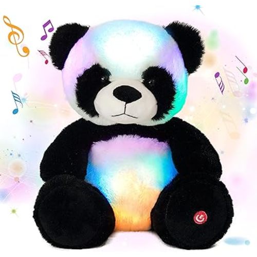 Cuteoy Glowing LED Panda Light-up Nightlight Toys Musical Plush Stuffed Animal Soft Singing Lullabies Birthday Christmas Plushies Gifts for Kids Boys Girls,10"