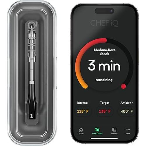 CHEF iQ Sense Smart Wireless Meat Thermometer with Ultra-Thin Probe, Unlimited Range Bluetooth Meat Thermometer, Digital Food Thermometer for Remote Monitoring of BBQ Grill, Oven, Smoker, Air Fryer
