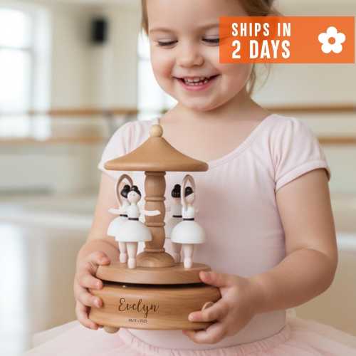 Engraved Baby Name Music Box, Custom Baby Gift, 1st Birthday Gift, Personalized Wooden Music Box, Gift for Kid, Musical Carousel
