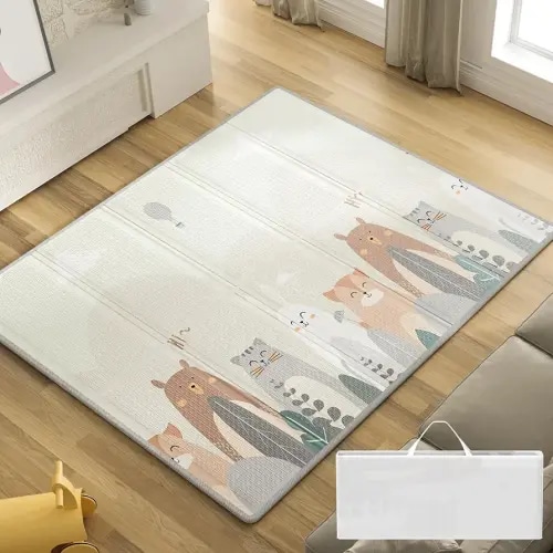 Uanlauo Tapis de jeu pour bébé avec sac de transport, tapis de jeu pour bébé, tapis de jeu de 59x71 pouces pour bébé pour le sol, tapis de jeu en mousse pliable et imperméable, tapis de jeu pour