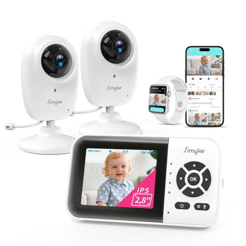 Free Shipping! Simyke Baby Monitor, 1080p Two-Camera Video Baby Monitor with Wifi On/Off Switch, 2.8-Inch Display, Night Vision, Long