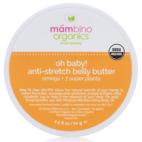 Mambino Organics Oh Baby! Belly Butter, Belly Balm for Pregnant Women, Body Cream with Shea Butter for Pregnancy, Minimizes Stretch Marks, Vegan, Cruelty-Free, Maternity Skin Care, 2.5 fl oz